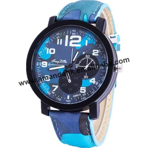 Mens Camouflage Color Watch Hot Sale Women Lady Pattern Quartz Wristwatches Time Leather Strap Camo Watches Clock Gifts