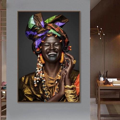 National Style Black Woman Canvas Painting African Art Posters and Prints Modern Cuadros Wall Art Pictures for Living Room Decor