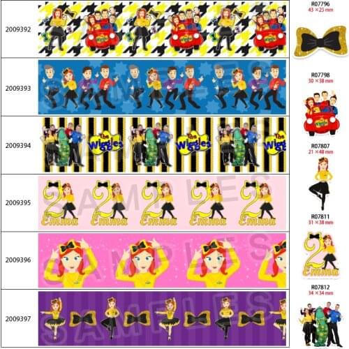 New Wiggles Cartoon Printed Grosgrain/Satin Ribbon 5 Yards 25mm/38mm/50mm/75mmFor Hair Bows DIY Accessories Resin 30Pcs 200938