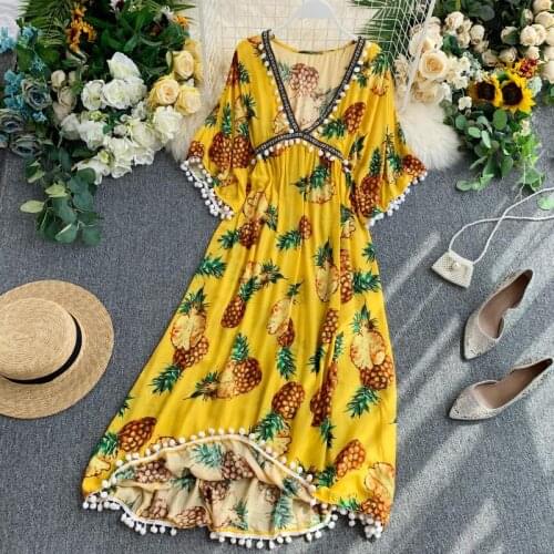 Beach Dresses 2020 Boho Chic Dress Summer Holiday Sundress Vintage Printed V-Neck Long Bohemian Dress For Women Vestidos DD2529