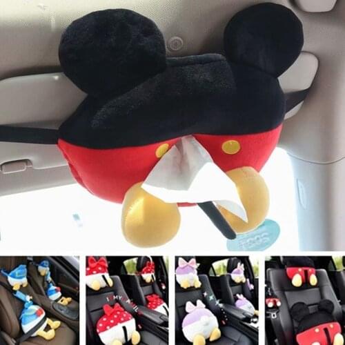 Disney Cute Mickey Minnie Donald Duck Daisy Cushion Cushion Car Headrest Seat Belt Tissue Pumping Car Interior Decorations