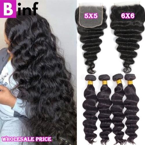 36 38 40 Inch Loose Deep Wave Bundles with Closure Frontal with Bundles 4x4 5x5 6x6 Closure And Bundles Brazilan Remy Hair
