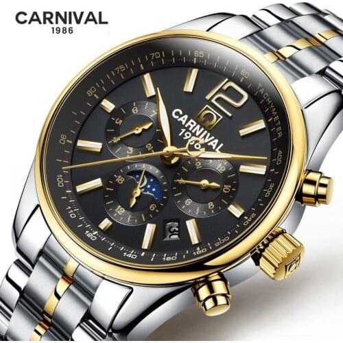 CARNIVAL Switzerland Luxury Brand 2021 New Products Mens Watches Moon Phase Luminous Watch Automatic Mechanical Clock