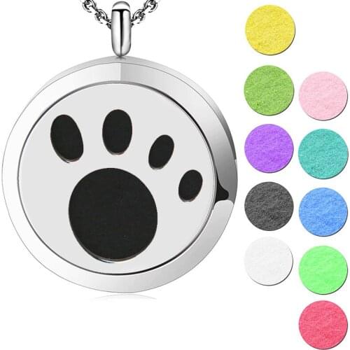 Silver Jewelry 30mm Dog Paw Aromatherapy Essential Oils Stainless Steel Necklace Perfume Diffuser Pendant Locket with chain