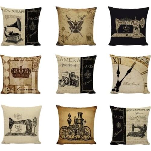 Retro Style Sewing Machine Gramophone Camera Print Decoration Bedroom Living Room Sofa Recliner Cotton Linen Throw Pillow Covers