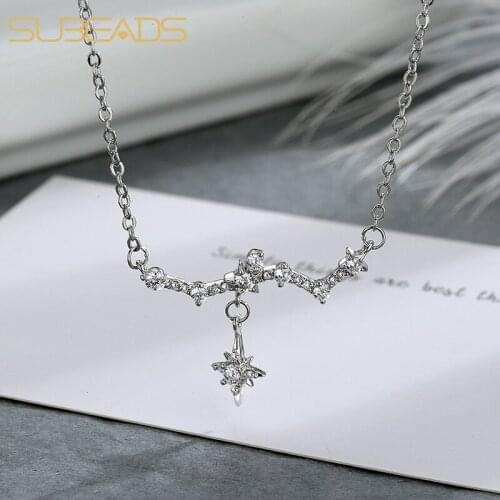 Subeads Cz Zircon Star Electrocardiogram Pendant Necklace for Women Simplicity Rhinestone Choker Necklace Jewelry Gift