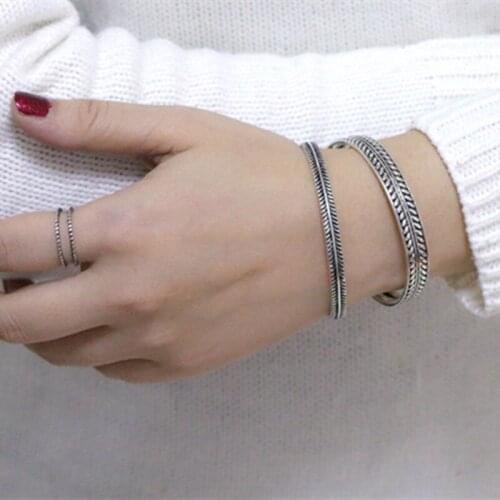 2020 Trend Silver Color Vintage Open Bracelet Handmade Leaves Pattern Fashion Women Jewelry Christmas Gifts For The New Year