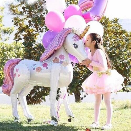 116x106cm Large Assembled Unicorn Aluminum Foil Balloon 3D Standing Cute Cartoon Balloon Birthday Party Decoration