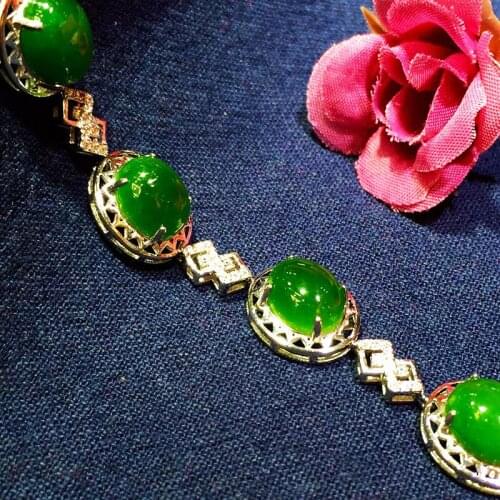 Natural Hetian Jasper S925 Sterling Silver Women And Female Vintage Retro Thai Silver Bracelet