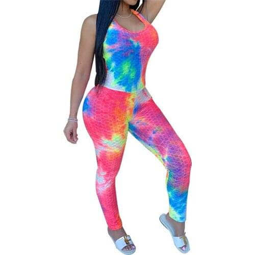 2020 Sexy Women Tie dye Romper Sleeveless Jumpsuits Sling Long Pants Stretch Playsuit Summer Streetwear Workout Skinny Bodysuit