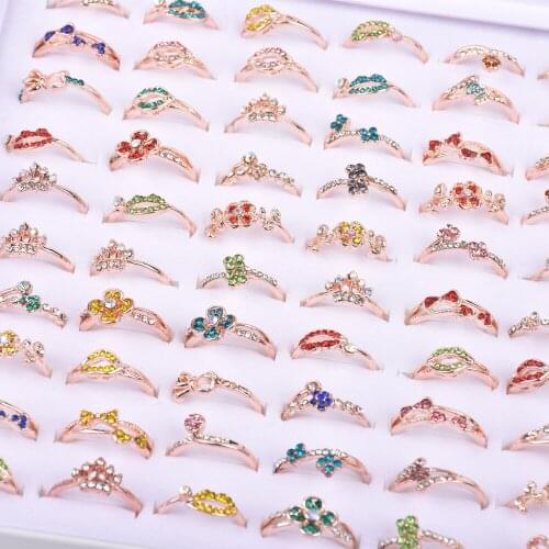 20pcs/lot Fashion Colorful Flowers Crystal Love Rings For Women Mix Style Wedding Jewelry Party Gifts