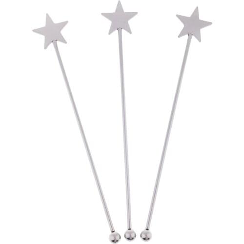 3pcs Star Stainless Steel Stir Sticks 15.5cm/6.1'' Length Bar Beverage Tool