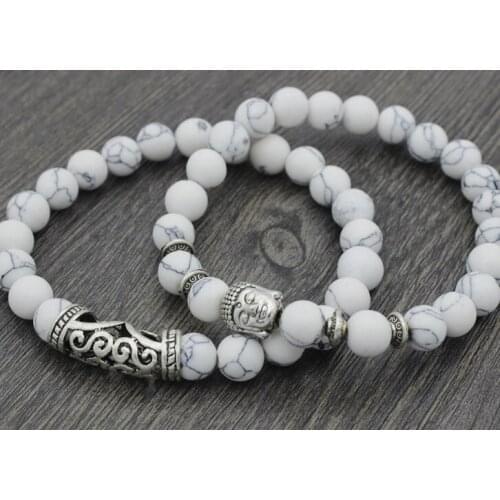 8mm Buddha hj3 white Howlite Yoga elastic thread adjusted Frosted turquoise black volcanic lava Stone bead Bracelet Bangles