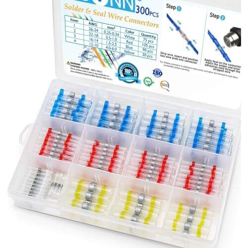 800/300/250Pcs Heat Shrink Butt Crimp Terminals Waterproof Solder Seal Electrical Butt Connectors Wire Cable Splice Terminal Kit