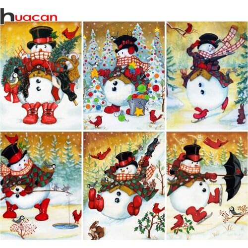 Huacan Diy Diamond Painting Snowman Full Square/round Diamond Mosaic Christmas Embroidery Snow Tree Home Decor