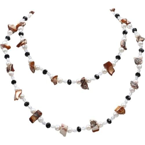 Free shipping raw shell beads crystal natural white real pearl oyster women sweater necklace jewelry wedding hot sell gift