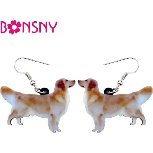 Bonsny Acrylic Standing Golden Retriever Dog Earrings Big Long Dangle Drop Fashion Jewelry For Women Girls Ladies Kids Gift Bulk