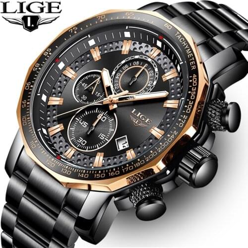 2021 LIGE New Fashion Mens Watches Top Luxury Brand Military Big Dial Male Clock Analog Quartz Watch Men Sport Chronograph watch