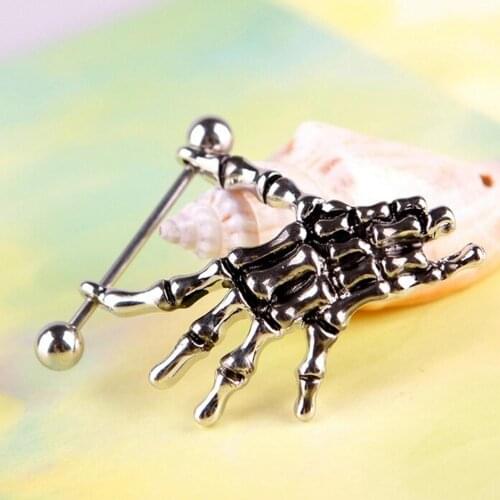 Punk Skeleton Skull Hand Shield Nipple Bar Navel Belly Button Rings Jewelry Belly Body Piercing