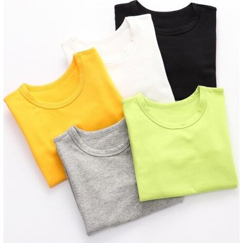 Kids T-shirt Long-Sleeved 2020 Spring and Autumn Boys Girls Solid Color Round Neck Bottoming Shirt Lycra Cotton White Top