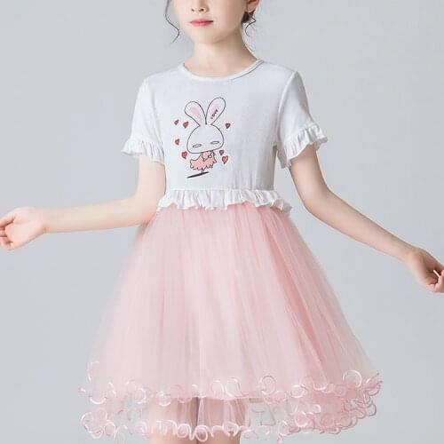Kids Dresses For Girls Rabbit Pattern Draped Wedding Party Clothes Princess Summer Girls Dress Childrens Tutu Short Dress 1231