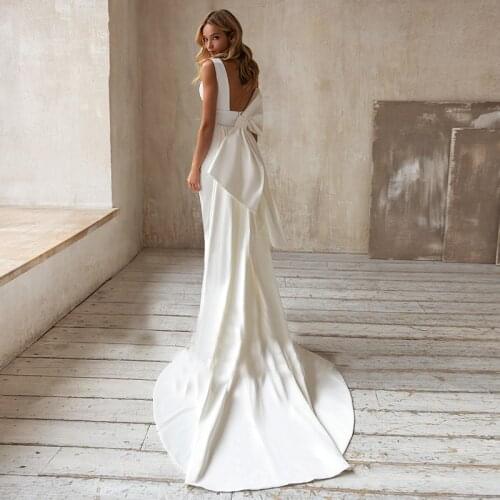 Elegant Mermaid Wedding Dresses with Detachable Train Bow White Ivory Boho Wedding Bridal Gown V-Neck abito da sposa