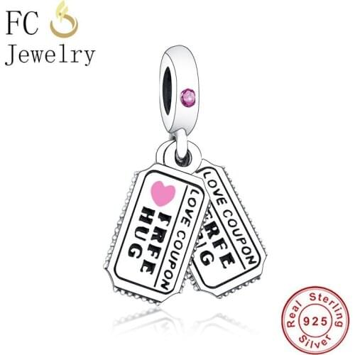 FC Jewelry Fit Original Brand Charm Bracelet 925 Silver Pink Free Hug Love Coupon Bead Pendant Making Mother Dad Berloque 2020