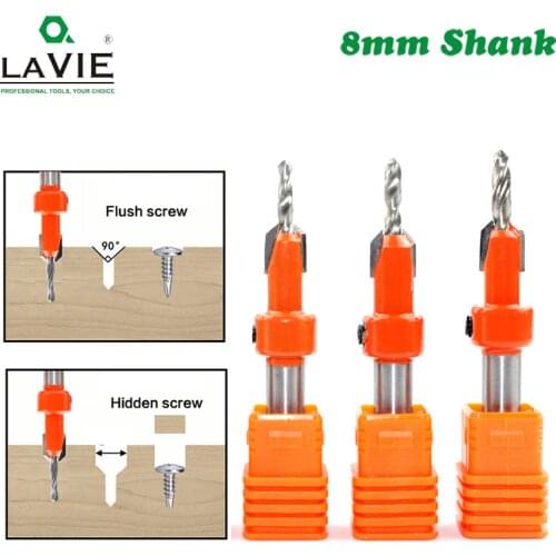 LAVIE 1pc 8mm Shank HSS Woodworking Countersink Router Bit Screw Extractor Remon Demolition for Wood Milling Cutter C08-339