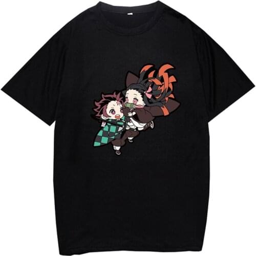 Oversized Anime Demon Slayer Tops Nezuko Tanjirou Printed Summer Casual Short Sleeve Breathable Soft T Shirt Men and Women