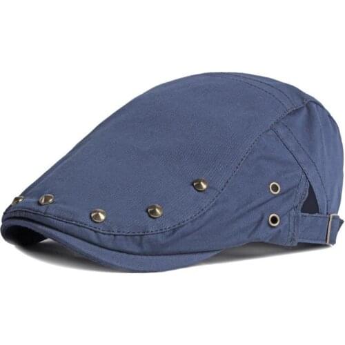 Cotton Spring Summer Fashion Solid Color Rivet Newsboy Caps Flat Peaked Cap Men and Women Painter Beret Hats 136