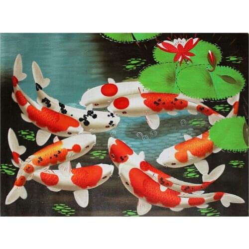 Full Square round Diamond Painting koi Fish Lotus 5D Diy Cross Stitch Diamond Embroidery Mosaic Wedding DecorationZP-1932