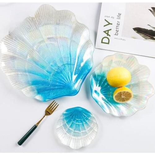 Creative colorful glass plate home ion plating sea shell fruit plate European style tray snack ornaments