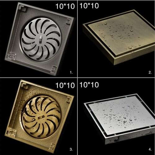 Brass Square Bathroom Shower Floor Drain Tile Insert Invisible Water Filter Brushed Copper Self-sealing Style