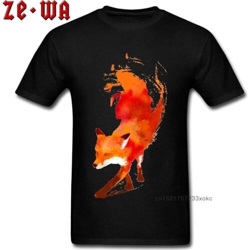 Autumn Red Fox T-shirt Print Men Black T Shirts O Neck Short Sleeve Tops Cotton Clothes High Quality Art Design Tees Japan Style