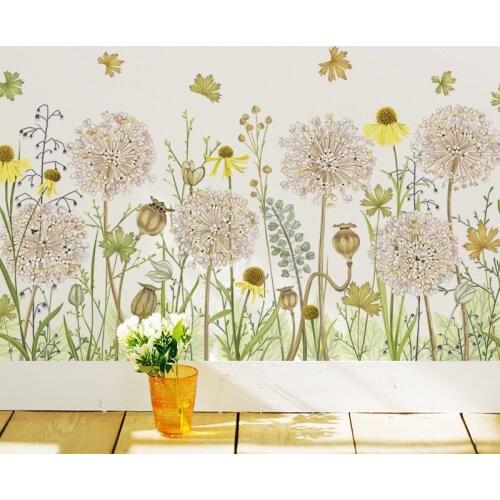 Dandelion Wall Stick Living Room Bedroom Restoring Garden Art Plant Flower Kick Foot Line Self-stick Wall Paper Decoration