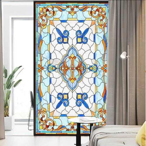 Window Film Privacy Cathedral Glass Non Adhesive Glass Sticker Sun Protection Heat Control Window Coverings for Homedecor