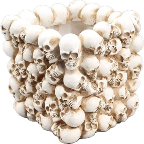 Skull Ornament Skeleton Stationery Pen Holder Home Office Desktop Pencil Organizer Makeup Tools Storage Halloween Decor