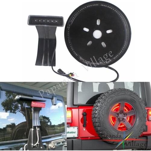 Papanda Black 3rd Third Brake Rear Tail Light Lamp & Spare Tire Wheel LED Light Ring for 1997-2017 Jeep wrangler JK