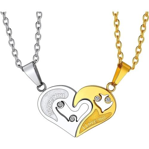 GPUNK Stainless Steel Couple Necklace for Lovers Heart Pendant Chain length: 20''+2'‘ ’Matching Set Jewelry(Delicate Wrapped)