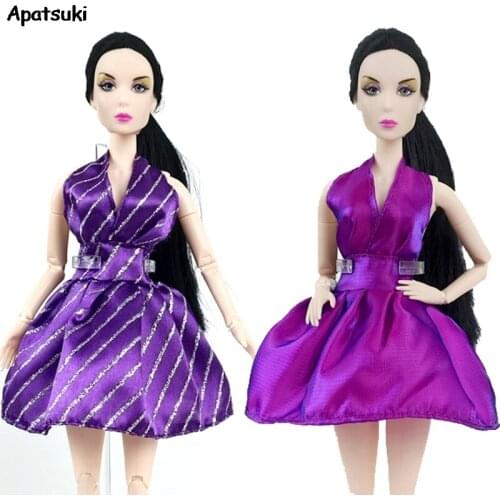 1pcs Purple Evening Party V-Neck Sleeveless Backless Outfits Dress Clothes for Barbie Doll Formal Dresses for 1/6 BJD Dolls Kids