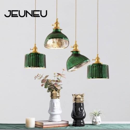Japan Minimalist Art Green Glass Pendant Lights LED 220V E27 Pure Copper lamp Holder Hanging lamp for Kitchen Living Room Bar