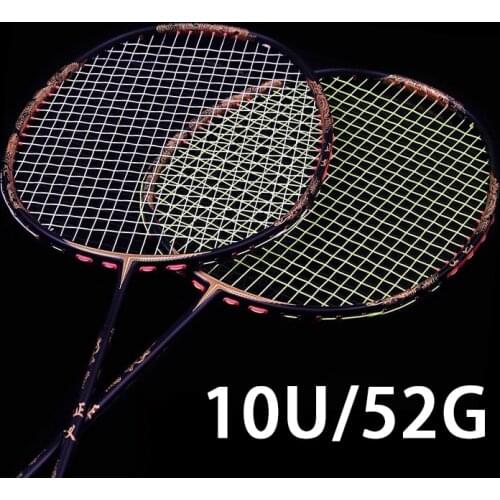 Lightest 10U 52G 100% Full Carbon Fiber Badminton Rackets Strung Professional Strong Training Racquet 22-30LBS G5 Bags Speed