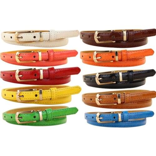 Korean Style Women Faux Leather Belts Candy Color Metal Buckle Thin Skinny Waistband Adjustable Belt For Women Accessories