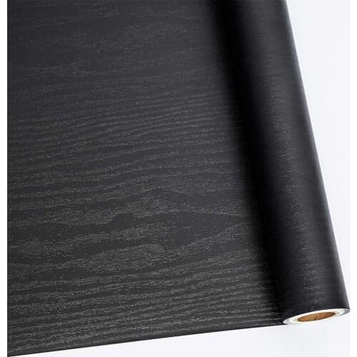 Black Wood Grain Self-Adhesive Wallpaper Film Vinyl Waterproof Wall Stickers Kitchen Wardrobe Cabinet Furniture Renovation