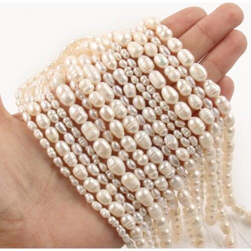 Fine Natural Freshwater Pearl White Oval Shape Beads For Jewelry Making DIY Bracelet Necklace 3/4/5/6/7/8/9MM Strand 15