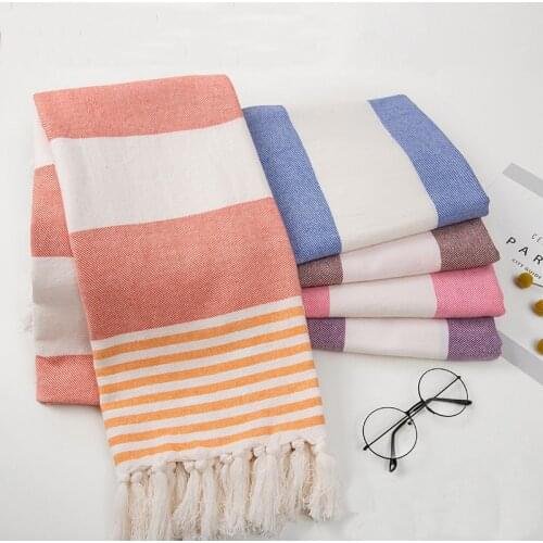 100x180cm Striped Cotton Turkish Sports Bath Towel with Tassels Travel Gym Camping Bath Sauna Beach Gym Pool Blanket Absorbent