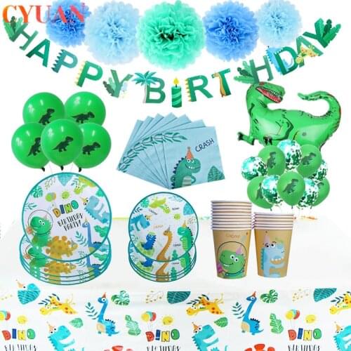 Dino Party Dinosaur Balloons Disposable Tableware Jungle Birthday Party Decoration Kids Boy Baby Shower 1st Birthday Supplies