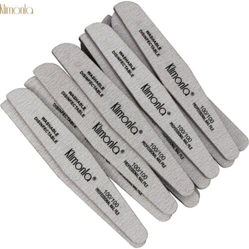 High Quality 25Pcs/Lot Klimonla Nail Files 100/100 Grit UV Gel Polish Washable Sanding Buffer Block Board Half Moon Accessoires