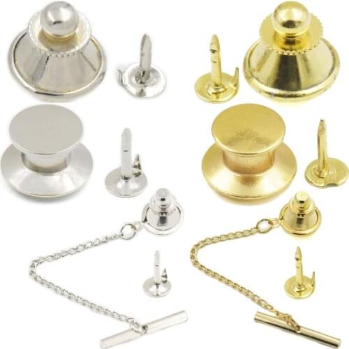 12/25/50 Pcs Brass Tie Tac Tack Guard Pin Clutch Backs Findings Plated Locking 4.5MM Rock hat