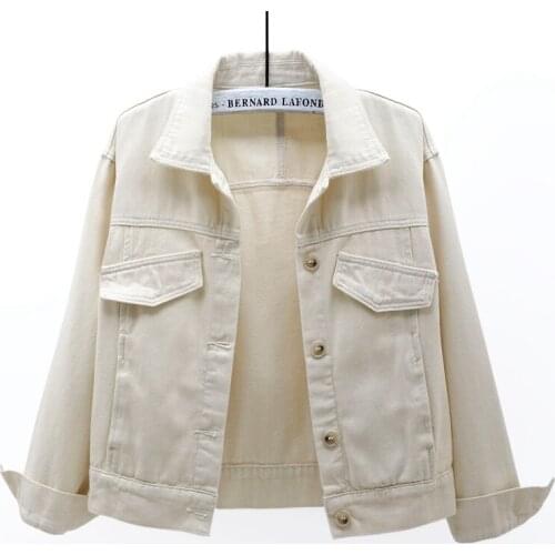 Beige Denim Jacket Women Loose Short Korean Outerwear Chaqueta Mujer Spring Autumn Harajuku Long sleeve Jeans Jacket Coat Female